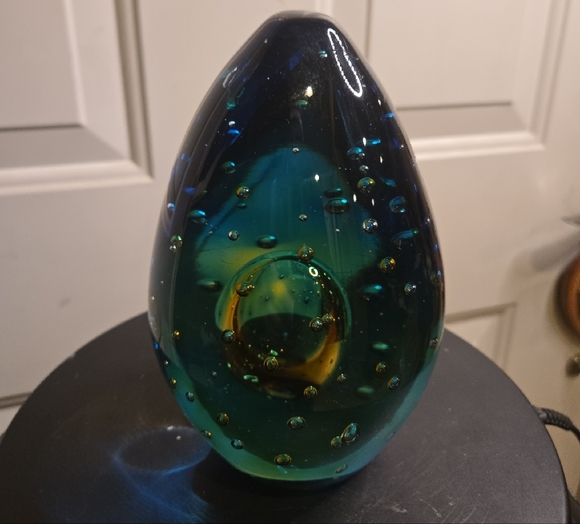 Blue and Amber Glass Art Magnum Paperweight Sculpture - Picture 3 of 10